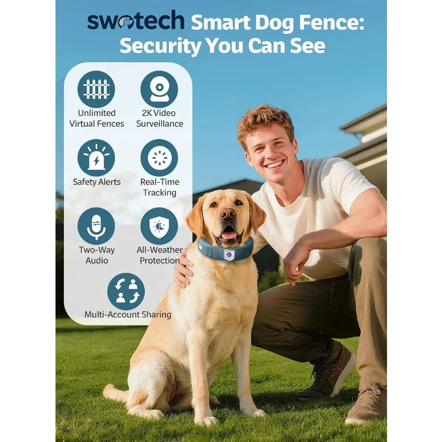 Wireless Dog Fence System GPS Dog Fence Collar with 2K Camera Live Video Recording Virtual Fence GPS Tracker Two-Way Audio Wate