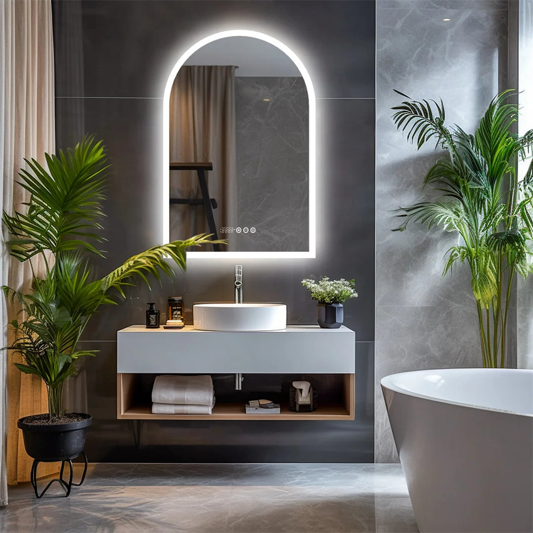 LUVODI 60x90cm Smart Bathroom Mirror LED Backlit Vanity Mirror with Touch Screen,Time And Temperature Display