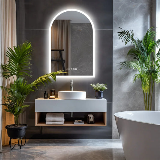 LUVODI 60x90cm Smart Bathroom Mirror LED Backlit Vanity Mirror with Touch Screen,Time And Temperature Display