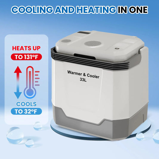 Portable 35QT Plug In Electric Cooler Warmer, 12V/110V Car Travel Cooler With Locking Handle For Camping Beach Picnic Food Home