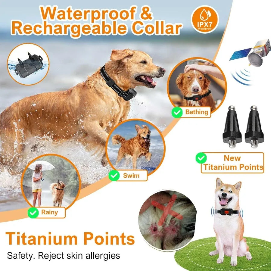 GPS Wireless Dog Fence with GPS Waterproof Pet Containment System Range 992997FT Adjustable Strength for Outdoor Dogs Harmless