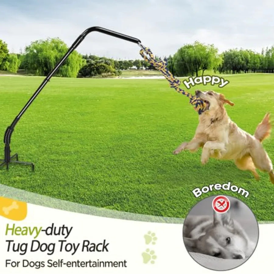 Tether Outdoor Dog Rope Toy with Strengthen Spring Pole 3 Kinds Dog Tug of War Toys for Self Play and Interactive in Park Yard