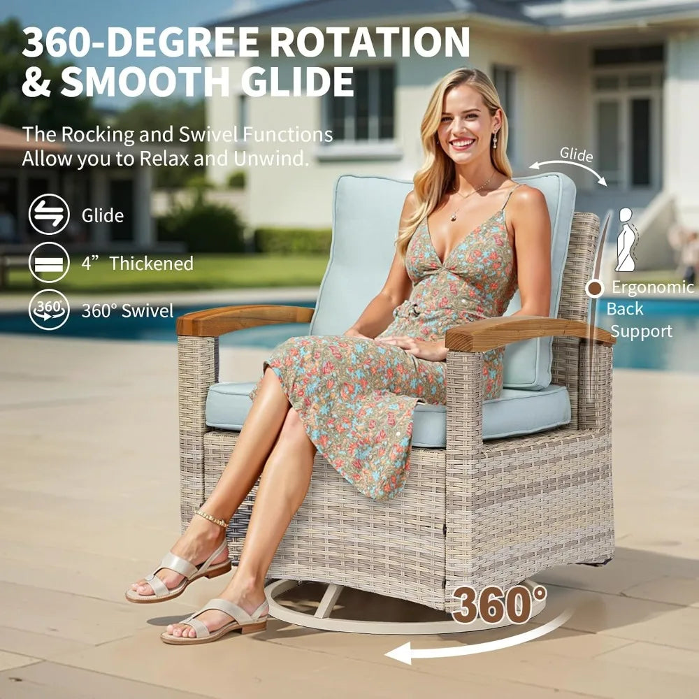 8 Pieces Patio Furniture Sets, PE Wicker Outdoor Conversation Sets with 2 Wood Armrests Swivel Rocker Chairs, 2, Customized