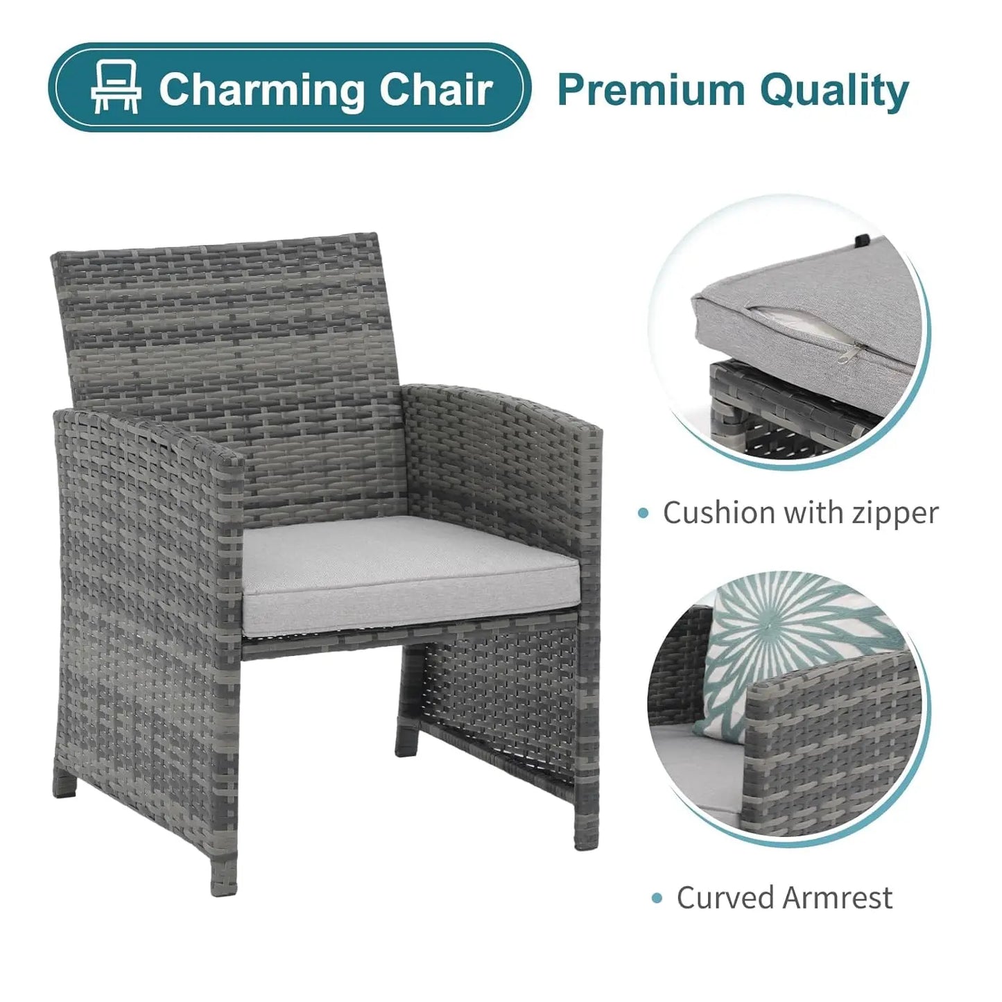 5 Piece Patio Furniture Set, Wicker Outdoor Conversation Chair and Ottoman Set with Coffee Table, Pillows Included,, Customized