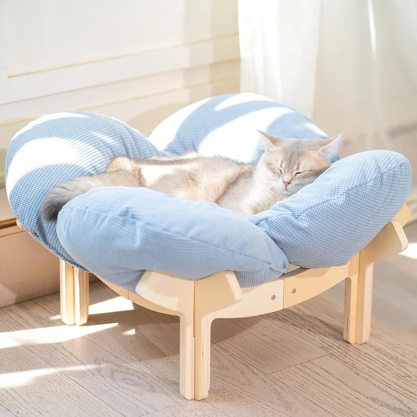 XIUWO Elevated Wooden Cat Bed With Cushion