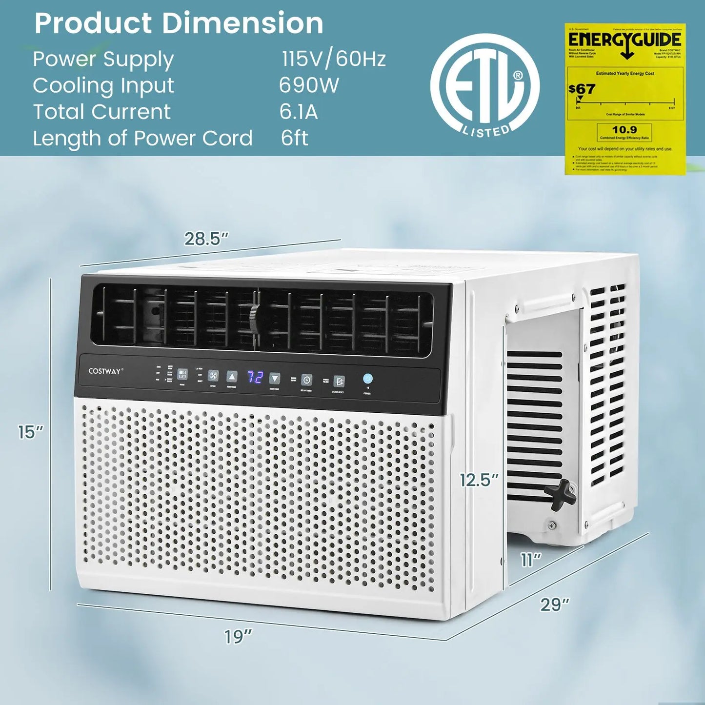 12000 BTU Window Air Conditioner w/ Remote, LED Control Panel, up to 400 Sq.Ft.