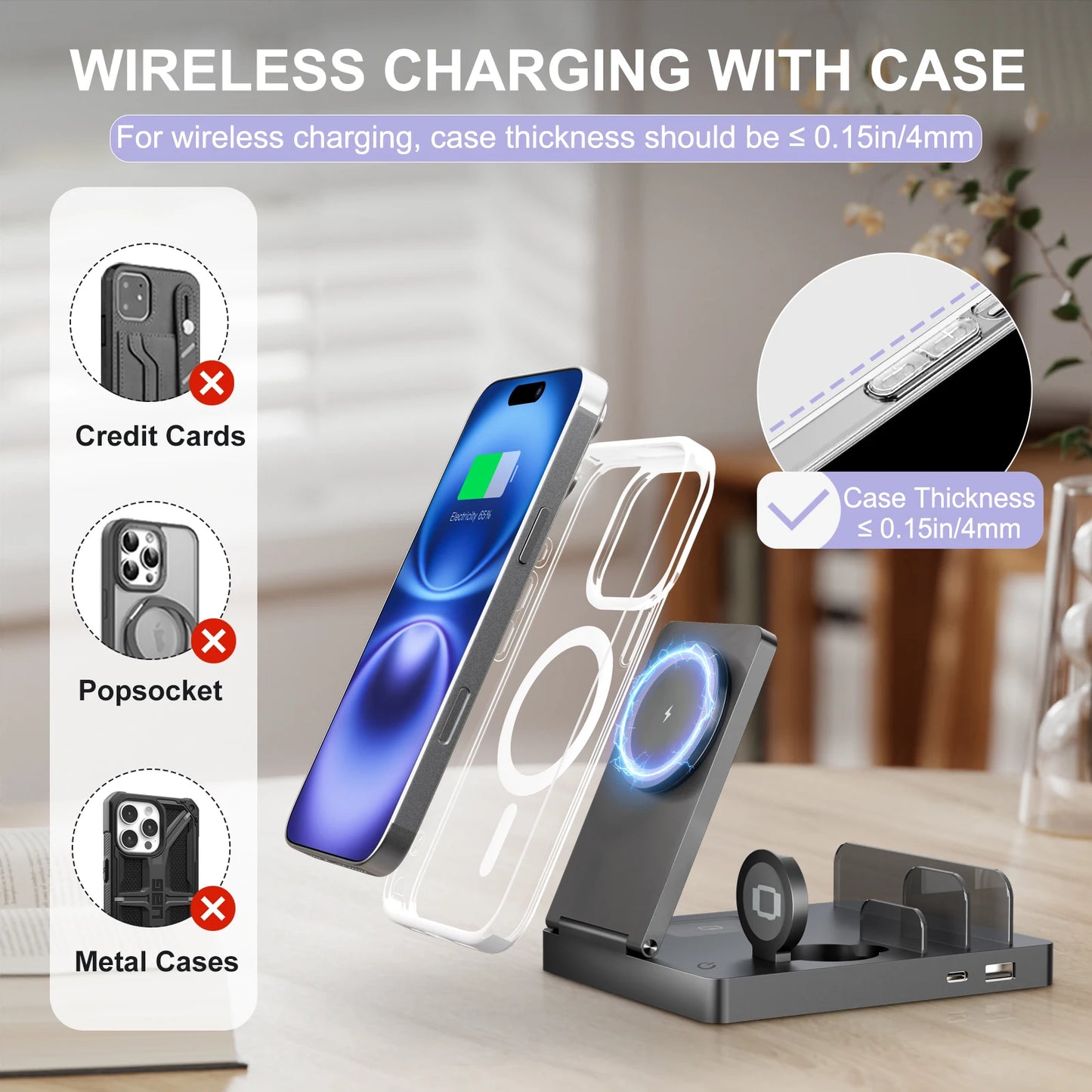 5-IN 1 Magnetic Wireless Charger Station Foldable 15W Fast Charging LED Light For iPhone 16~12 Pro Max Apple Watch AirPods