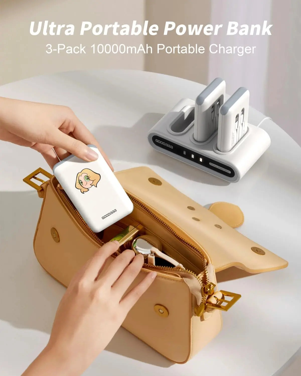 10000mAh Power Bank 3-Pack with Charging Dock, Built-in Cables, 9-Device Charging, Stickers Included