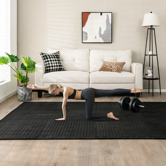 48 Tiles 1/2" Puzzle Floor Exercise Mat Interlocking Anti-slip EVA Foam Black