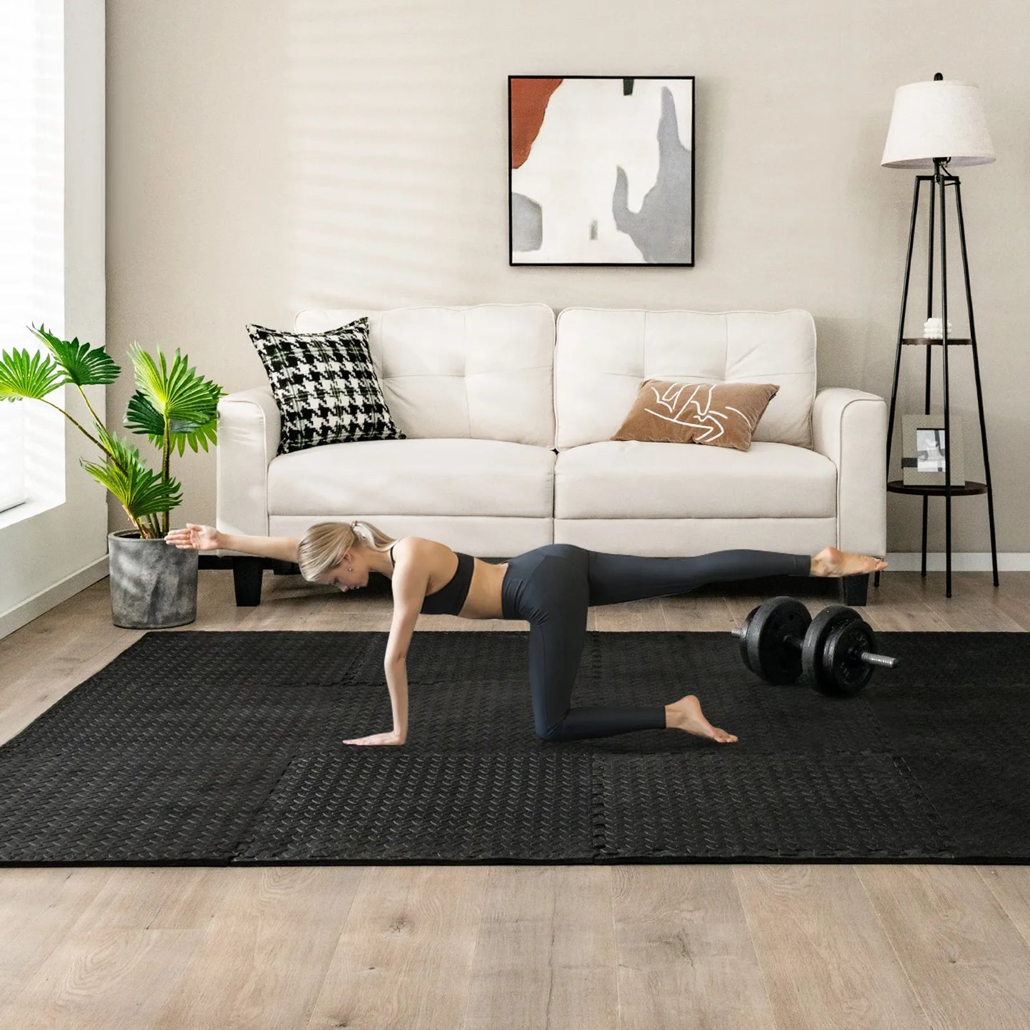 48 Tiles 1/2" Puzzle Floor Exercise Mat Interlocking Anti-slip EVA Foam Black
