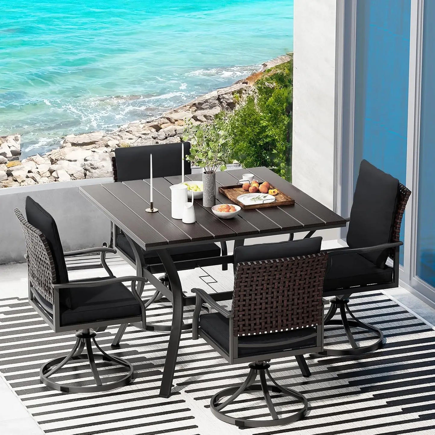 5 Piece Outdoor Patio Dining Set with 4 Swivel Dining Chairs & 1 Large Round Dining Table,Bistro Furniture Set for, Customized