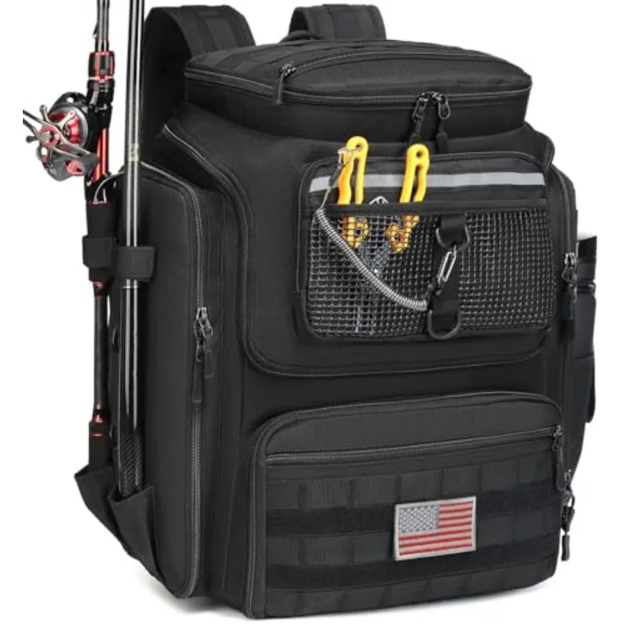 Fishing Backpack 45L with Rod Holders, Water-Resistant Tackle Backpack for Fishermen, Large Capacity Fishing Gear Bag for Trave