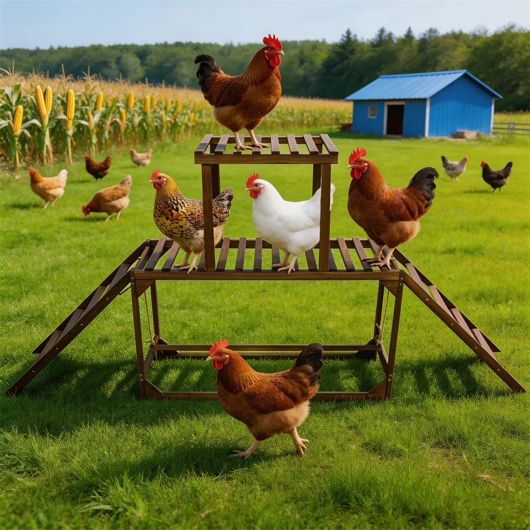 Pine Wood Chicken Perch Swing with Roosting Bars & Climbing Ladder, Activity Play Toy for Healthy Happy Backyard Farm Pets