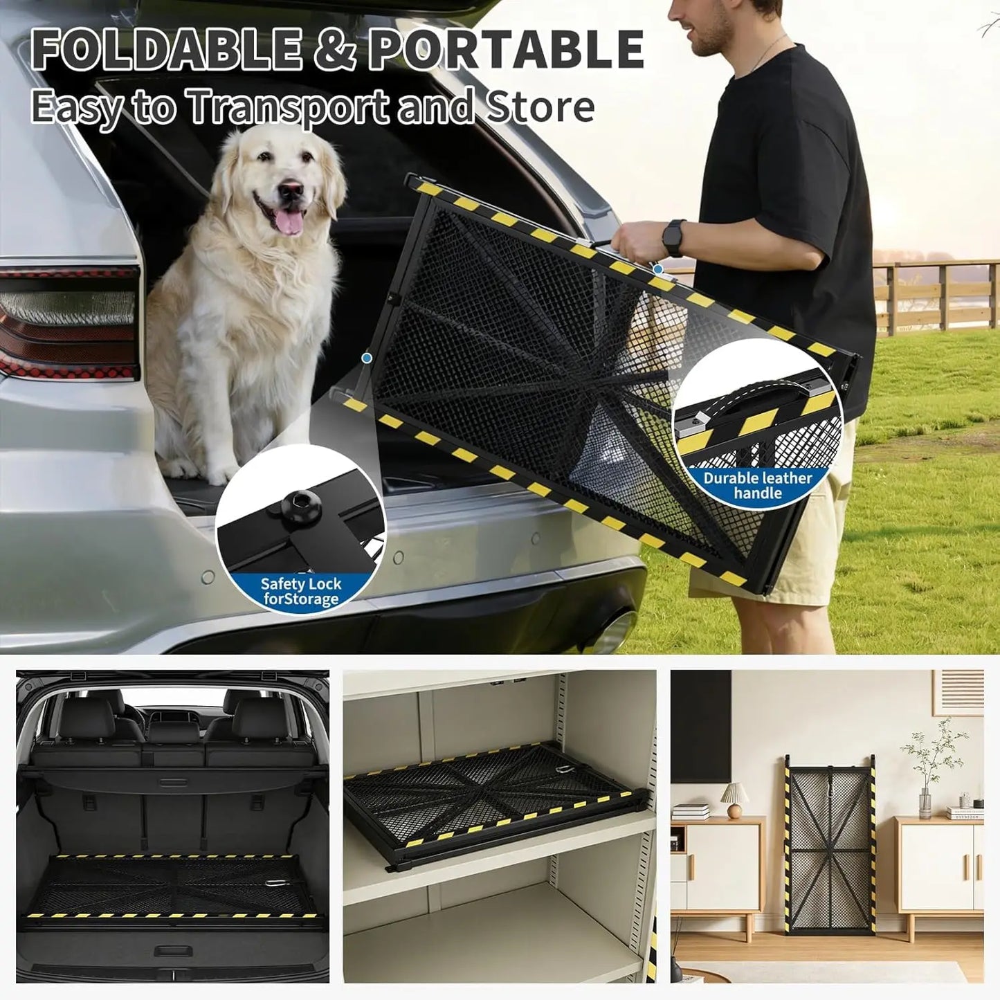 Dog Ramp for Pets - Collapsible & Portable Steel Pet Ramp, Incline Access Ramp for Car SUV/Truck/RV/Bed, Lightweight Ramps with Non-Slip Mesh Up to 300LBS, Black