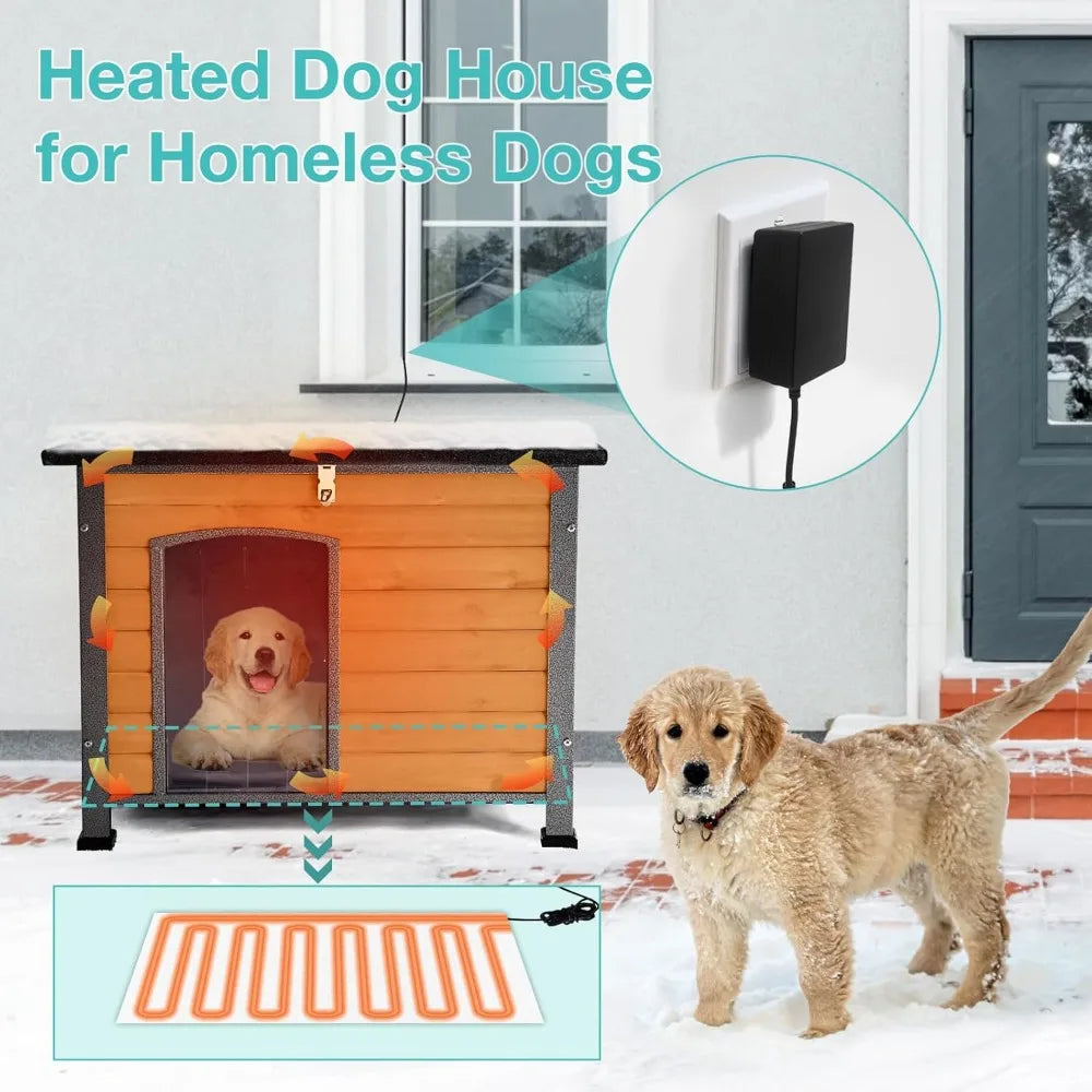 Outdoor Heated Dog House Anti Chew Iron Frame Insulated Shelter