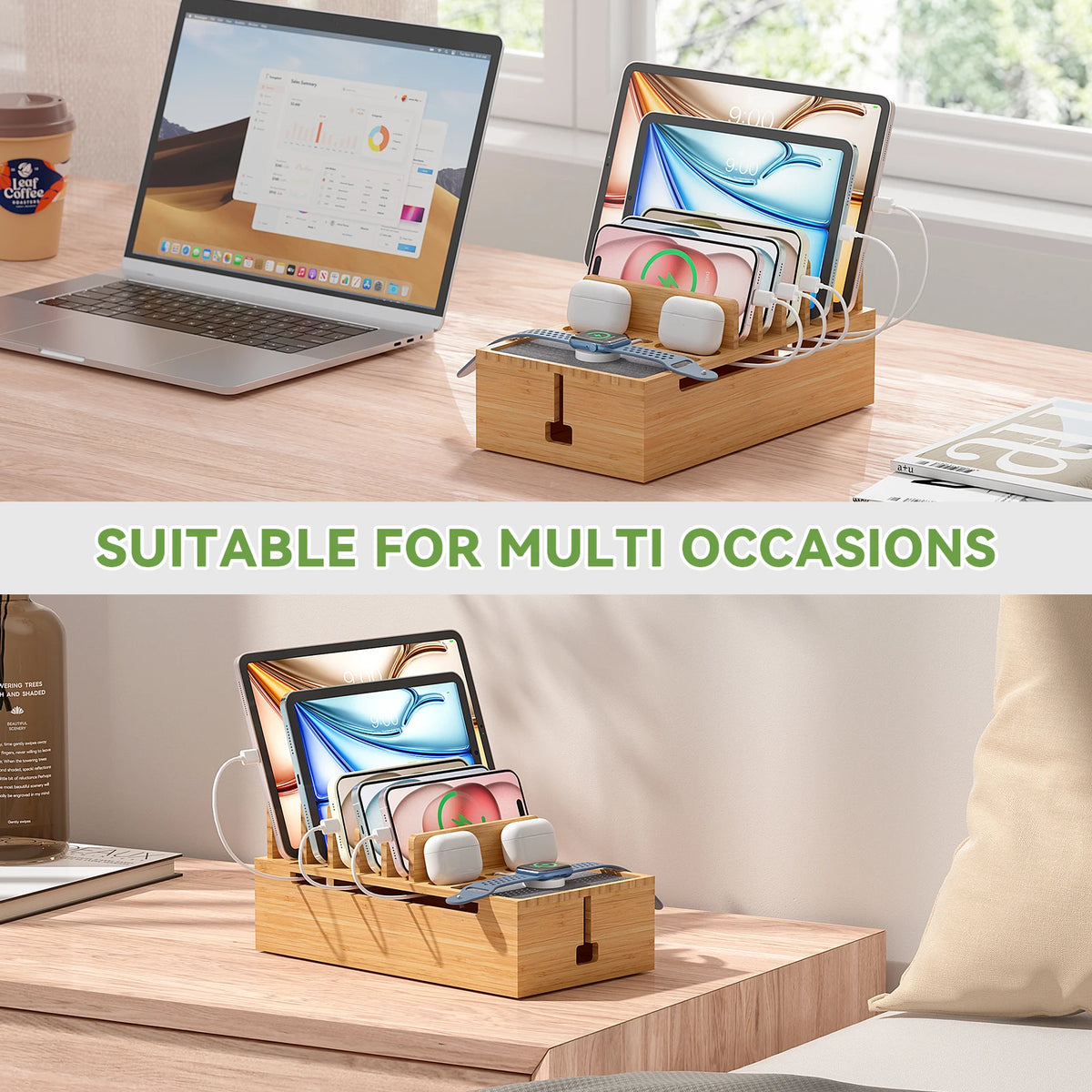Bamboo Charging Station Organizer for Phones and Tablets