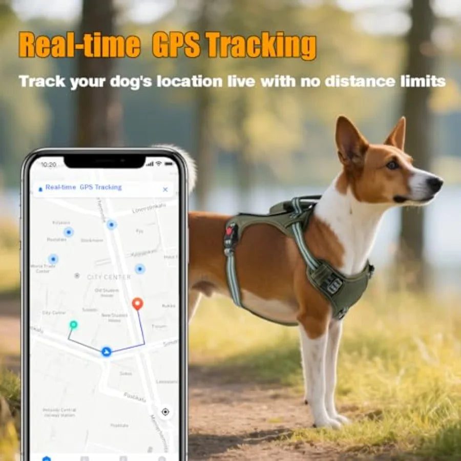 Solar-Powered GPS Tracker Vest for Dogs Cats Waterproof Lightwght Real-Time Pet Locator No Subscription Track History iOS Andro