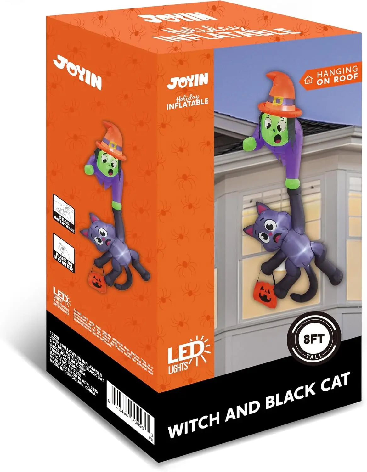 8FT Tall Witch and Black Cat Halloween Blow Up Roof Decoration  Inflatable Decoration with LED Lights Giant Halloween Inflatables for Outdoor Yard Roof Decor Indoor Garden Lawn Party Supplies