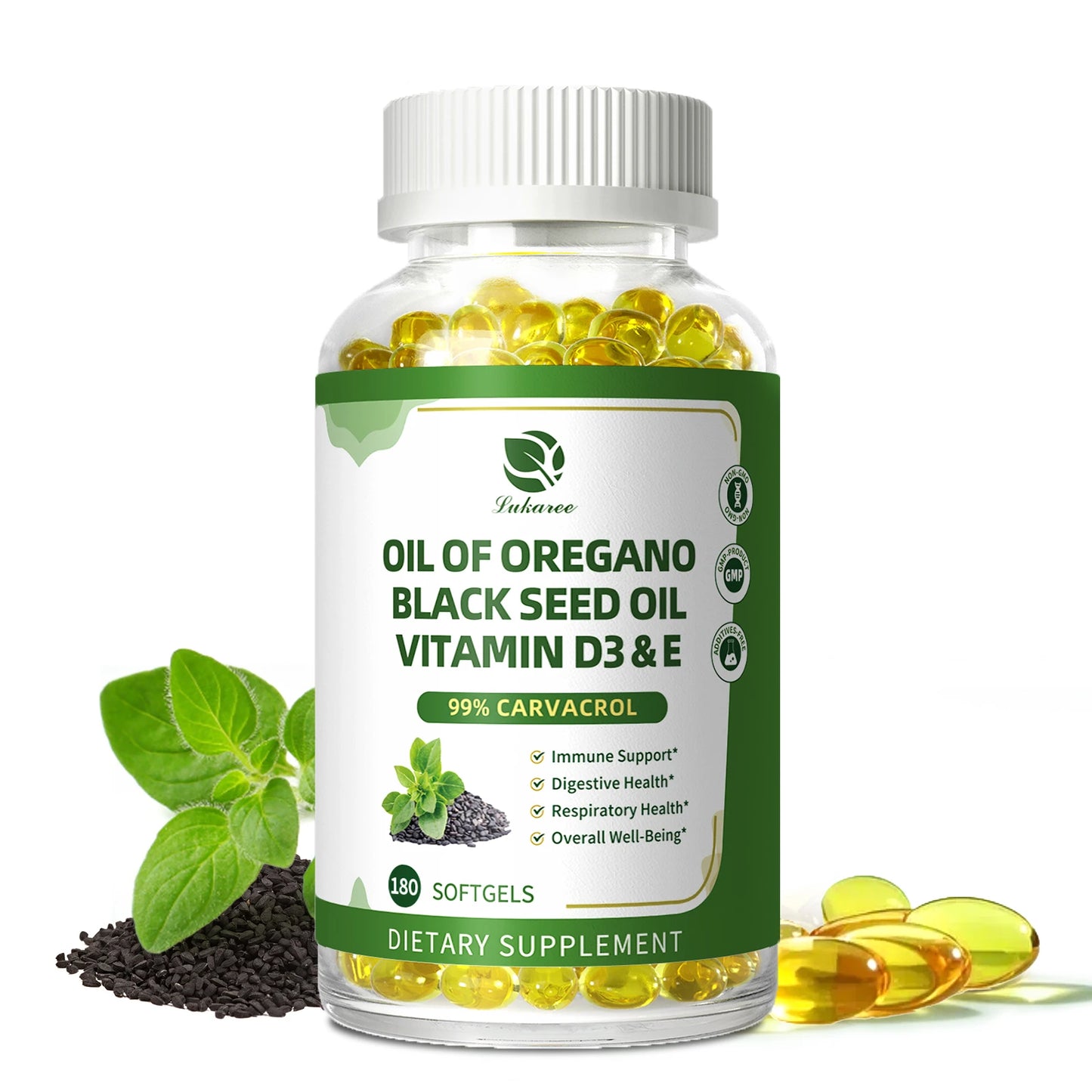 Lukaree Organic Oregano Oil Capsule with Black Seed Oil, Ultra-Concentrated 99%,for Immune, Respiratory,Digestive & Antioxidant