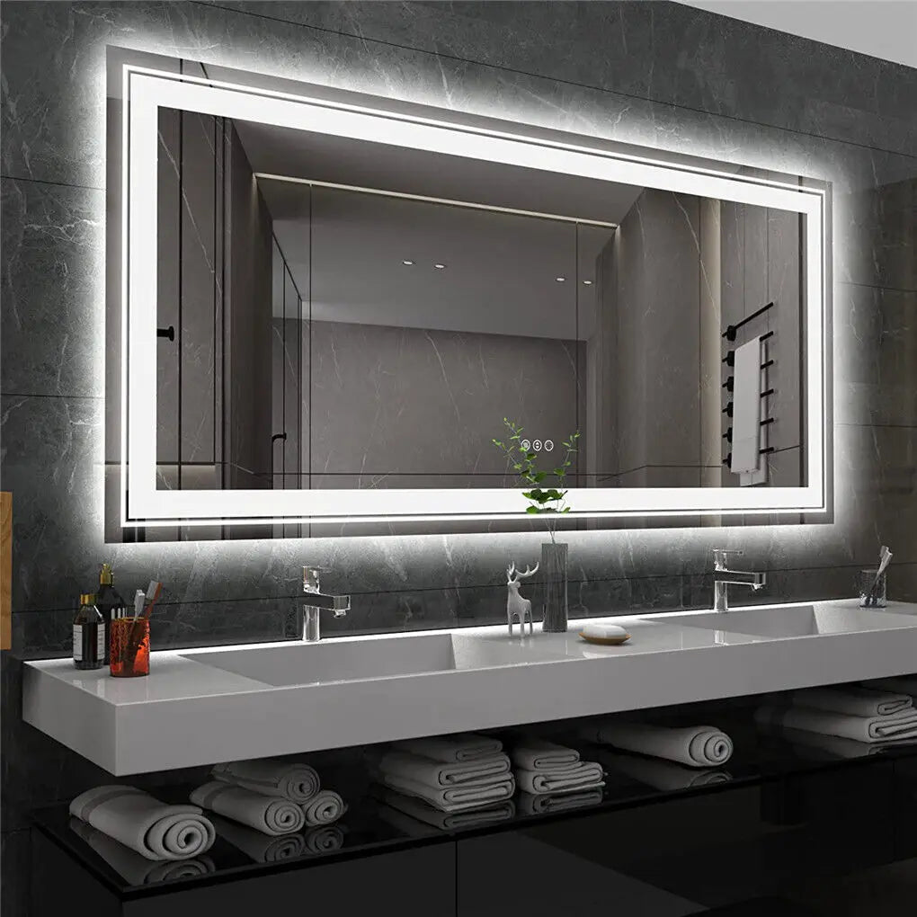 LUVODI Large Full-Length Mirror for Bathroom Double Sink Dressing Salon with 3-Color Lights Adjustable Illumination Makeup Mirror