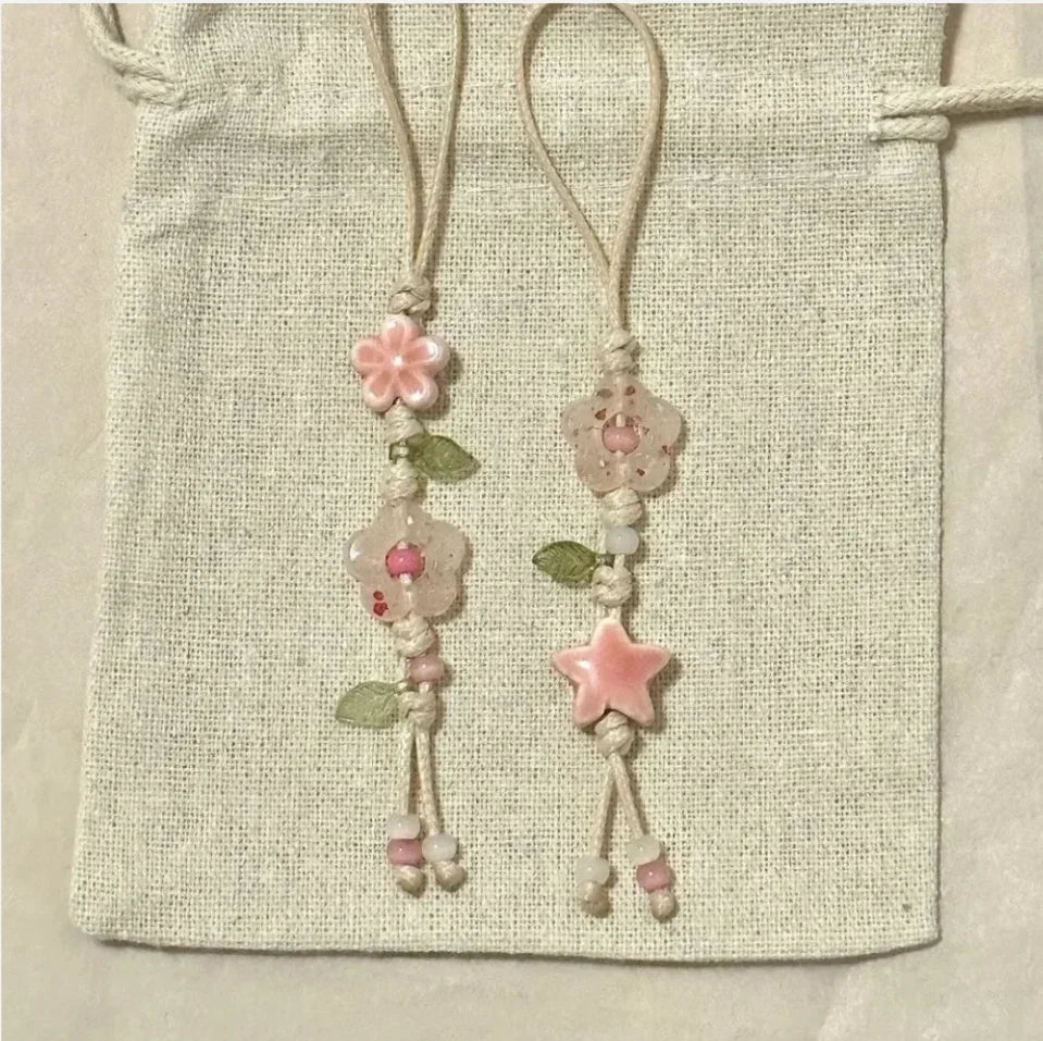 Cute Star Flower Phone Charm Ceramic Beaded Phone Lanyard Pastel Colors For Girl Bag Camera Pendant Anti-Lost Strap