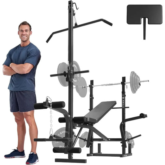 8 in 1 Weight Bench Set with Leg Extension and Leg Curl, Multi-Function Bench Press Set with Preacher Curl Pad and Chest Fly
