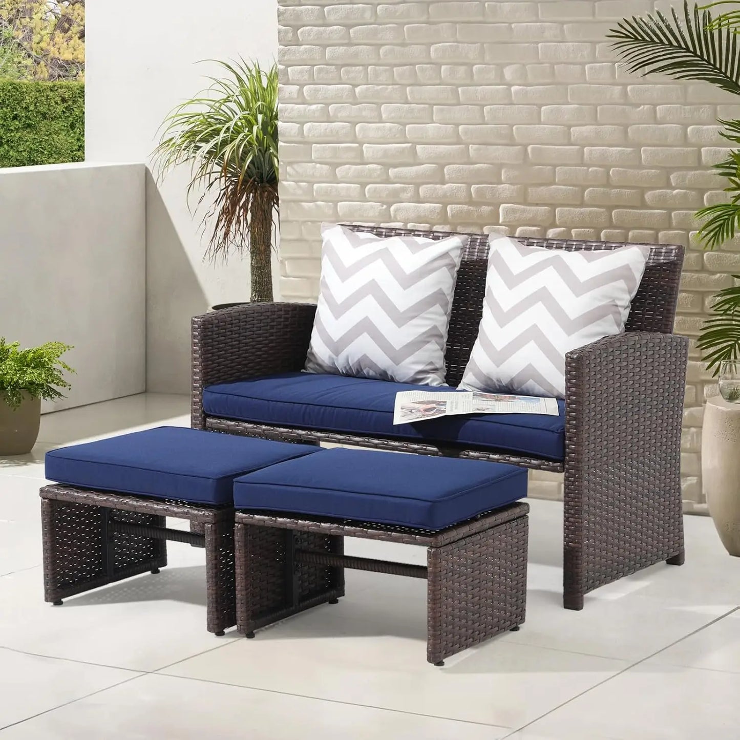 Outdoor Loveseat 3 Piece Patio Furniture Set Outdoor Conversation Set All-Weather Wicker Love Seat with, Customized