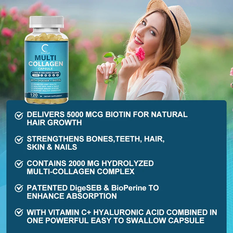 GPGP GreenPeople Multi Collagen Complex Capsule Collagen Hydrolyzed Protein for Hair,Skin,Nails for Women & Men Anti-Aging
