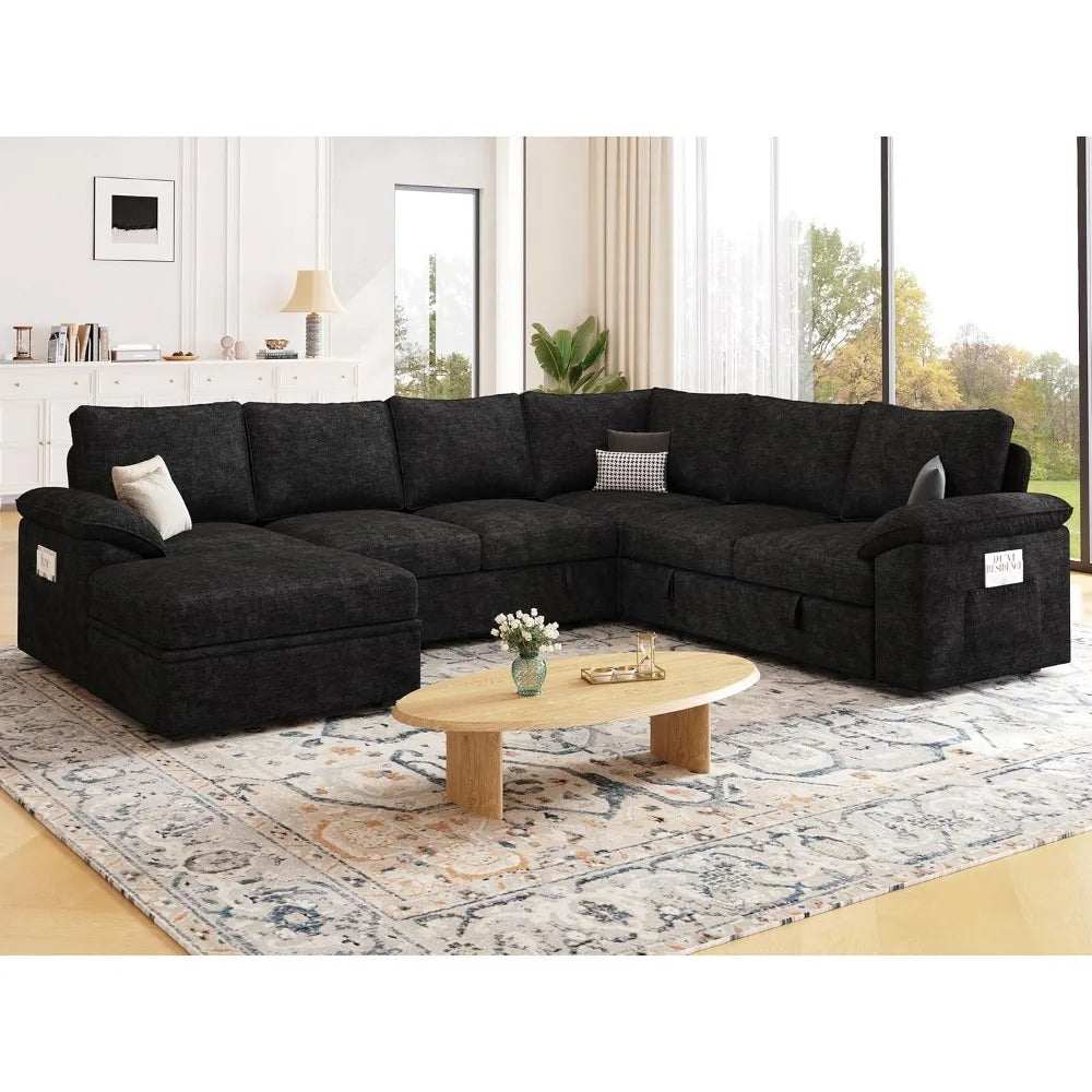 108 Inch Modular Sectional Sofa with Pull Out Bed, U Shaped 7 Seat Sectional Sleeper Sofa with Storage, Sectional, Customized
