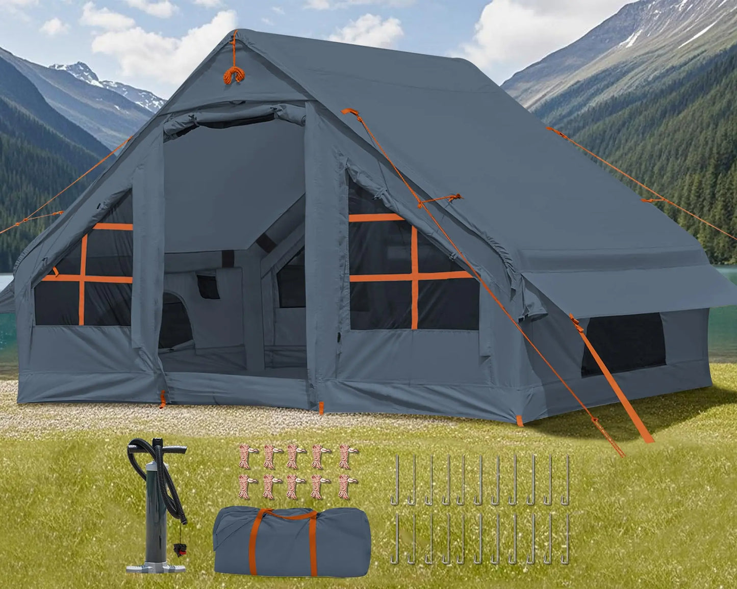 Inflatable Camping Tent With Awning Quick Setup Waterproof Oxford Tent For Adults