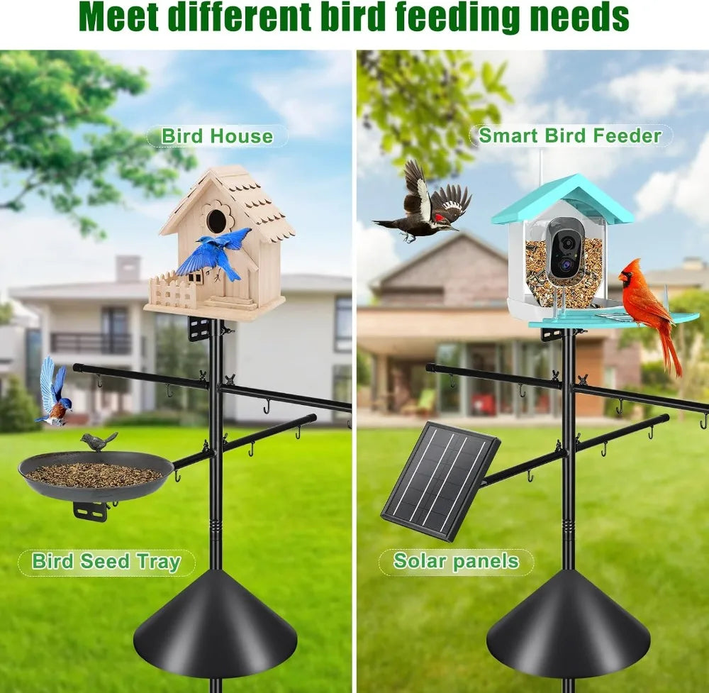 107 Inch Bird Feeder Pole with 2 Platforms and 8 Hooks, Squirrel Proof, Heavy Duty Mounting Pole for Outdoors
