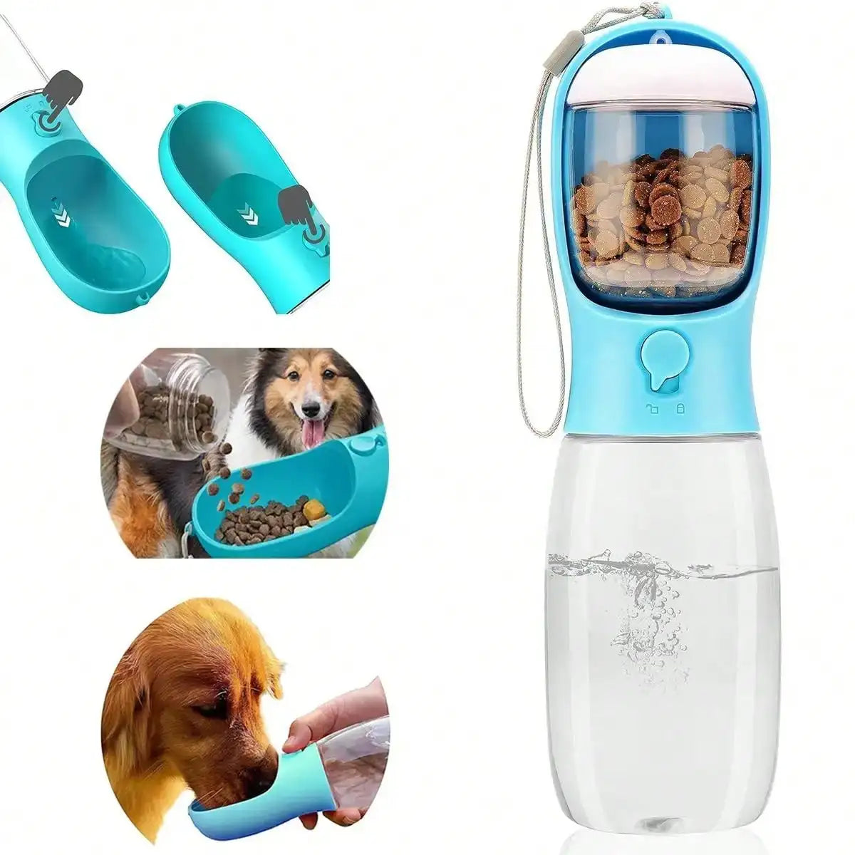 Portable Dog Water Bottle with Food Container, Leak-Resistant 3-in-1 Pet Travel Dispenser with Bowl for Small Dogs and Cats