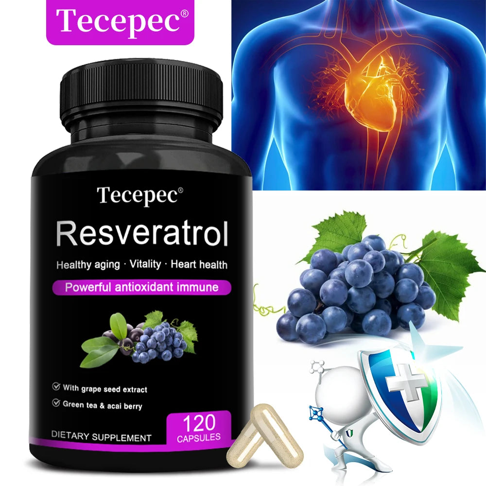 Resveratrol Supplement 1200mg - with Green Tea Leaf & Grape Seed - Anti-Aging, Antioxidant, Cardiovascular Health
