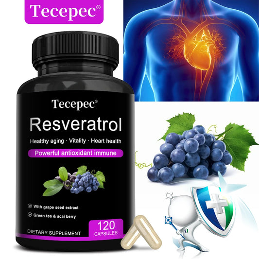 Resveratrol Supplement 1200mg - with Green Tea Leaf & Grape Seed - Anti-Aging, Antioxidant, Cardiovascular Health