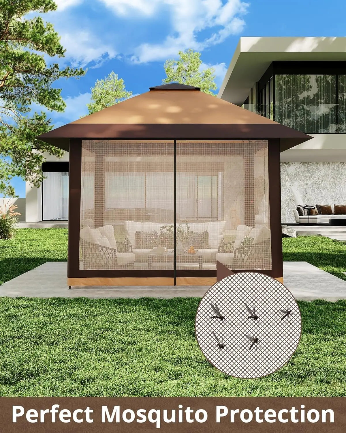 Pop-Up Outdoor Gazebo 13x13FT with Double Roof, Mosquito Netting, Adjustable Height, UV-Resistant Heavy-Duty Patio Canopy Tent