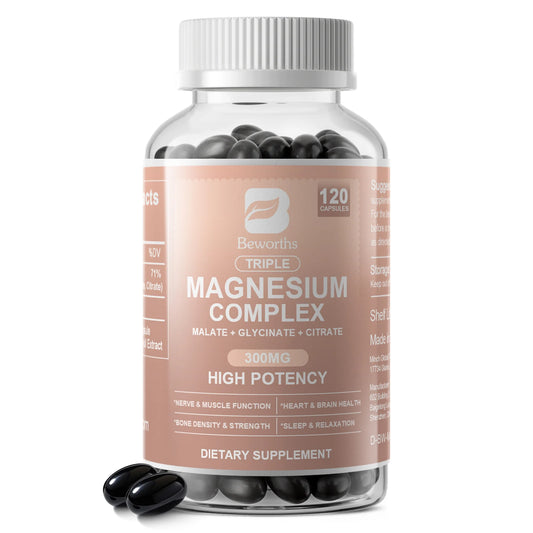 BEWORTHS Magnesium Complex Capsules 300mg Foods Supplements for Muscles, Sleep, Calm, Nervous System & Energy Support
