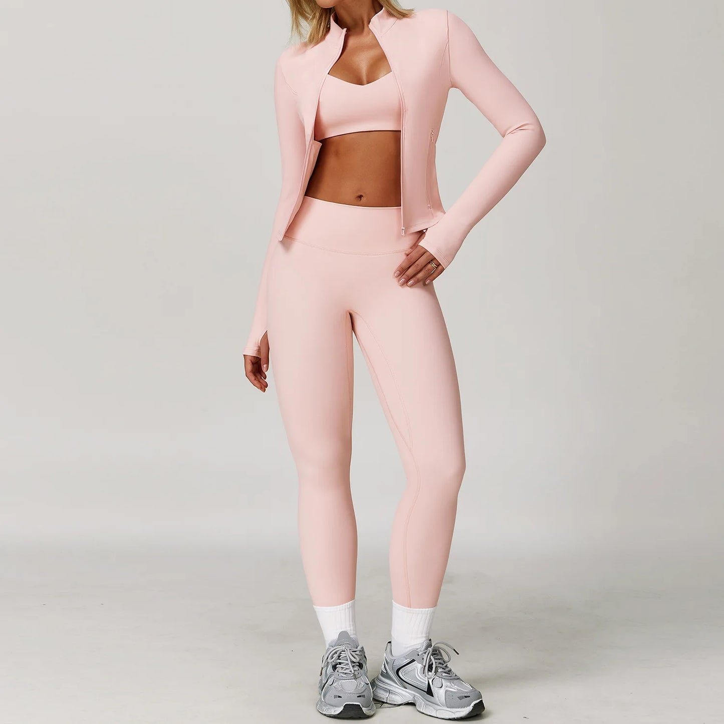 3PCS Gym Set Women Yoga Bra Jacket High Waist Workout Scrunch Leggings Shorts Sports Suit 2 Pieces Yoga Set Fitness Clothes