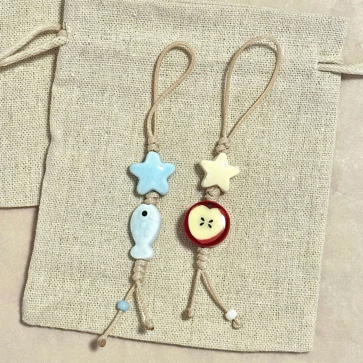 Cute Star Flower Phone Charm Ceramic Beaded Phone Lanyard Pastel Colors For Girl Bag Camera Pendant Anti-Lost Strap
