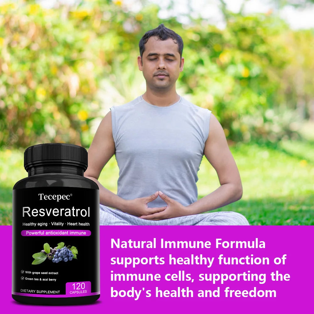 Resveratrol Supplement 1200mg - with Green Tea Leaf & Grape Seed - Anti-Aging, Antioxidant, Cardiovascular Health
