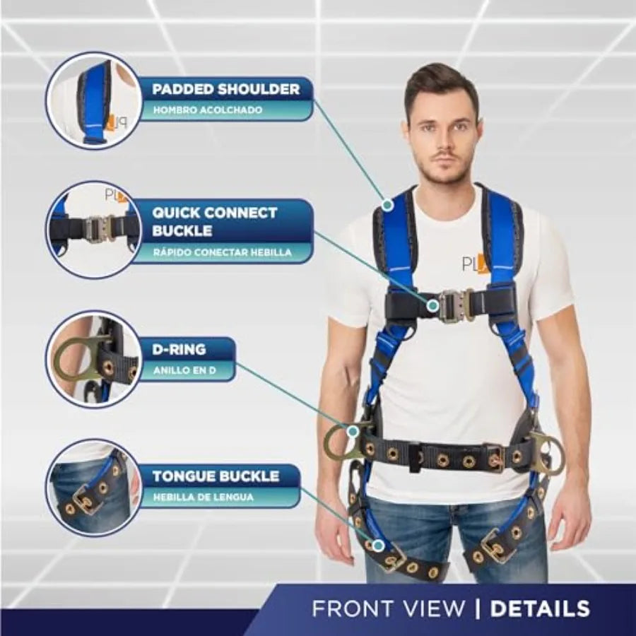 Hammerhead 5pt Safety Harness Back Padded, QCB Chest, Tongue Buckel Legs Straps, Back Side D-Rings