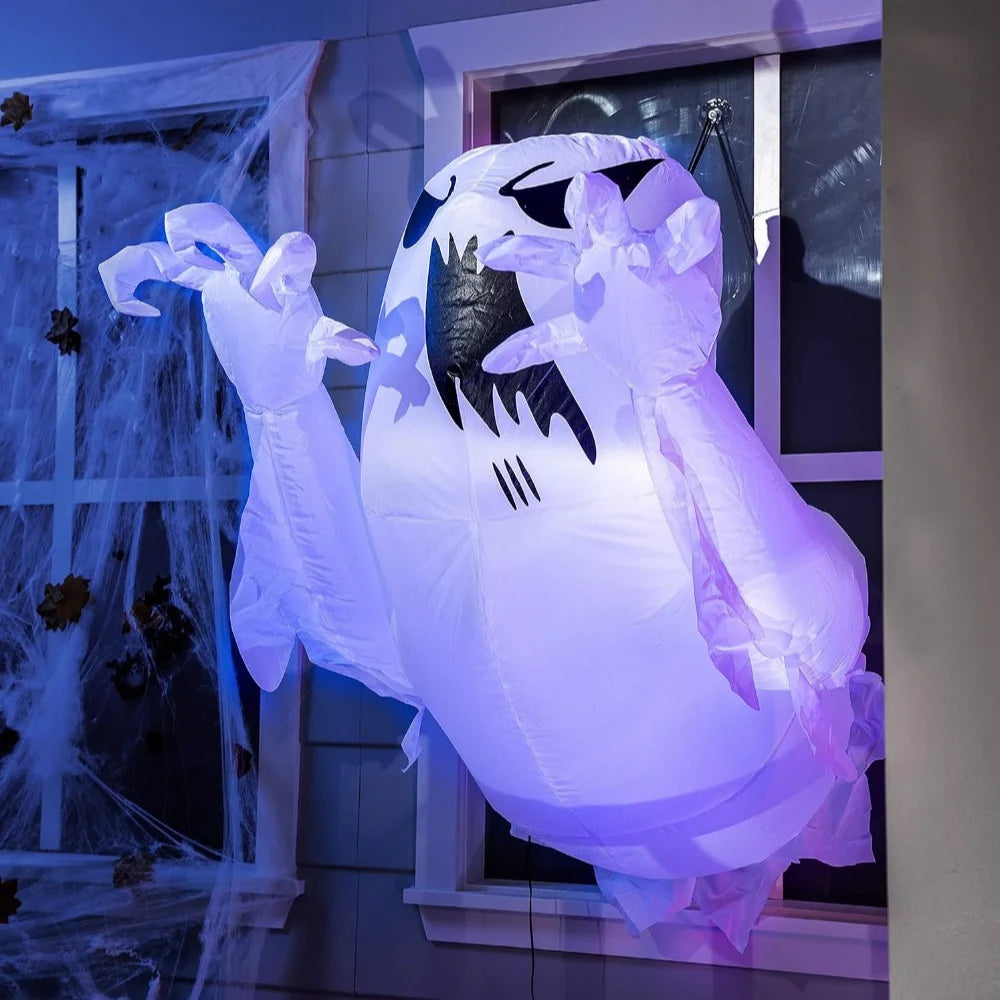 4.5 FT Window Ghost Halloween Inflatable Scary Flying Ghost Broke Out from Window Inflatable with Build-in LED Blow Up Ghost for Halloween Party Indoor, Outdoor Yard Garden Lawn Decoration