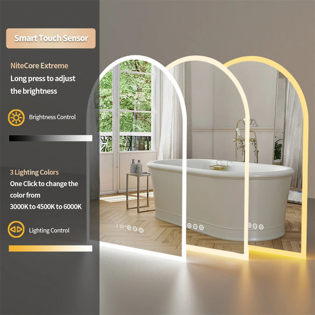 LUVODI 60x90cm Smart Bathroom Mirror LED Backlit Vanity Mirror with Touch Screen,Time And Temperature Display