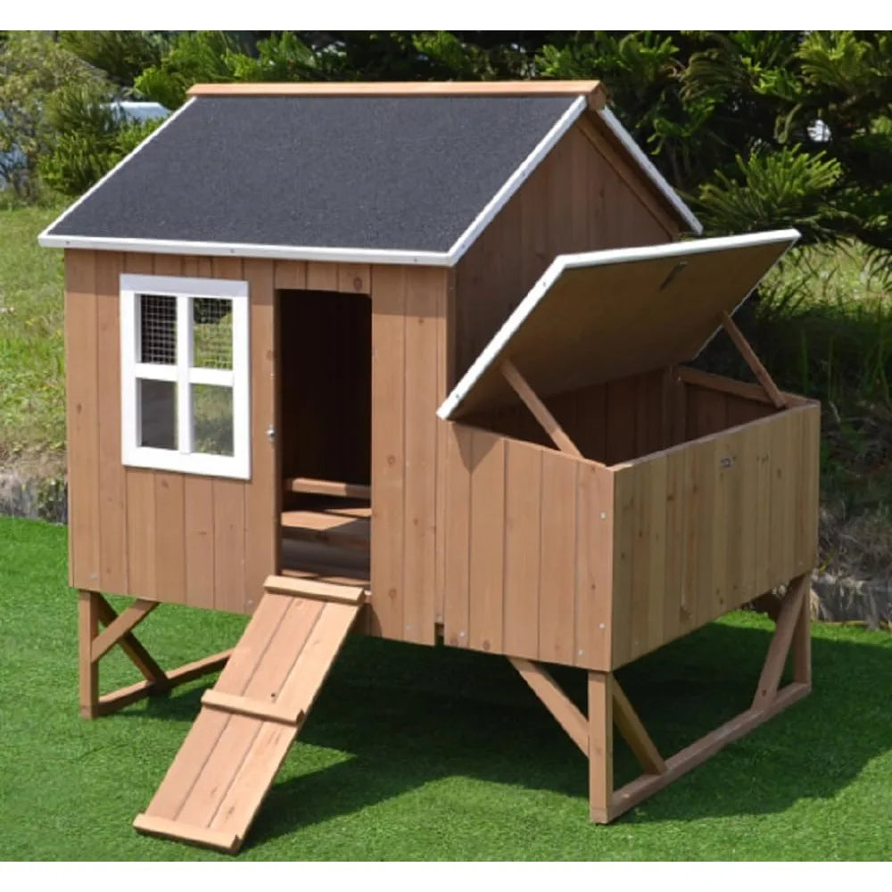 Deluxe Large Wood Chicken Coop Backyard Hen House 4-8 Chickens with 3 Nesting Box