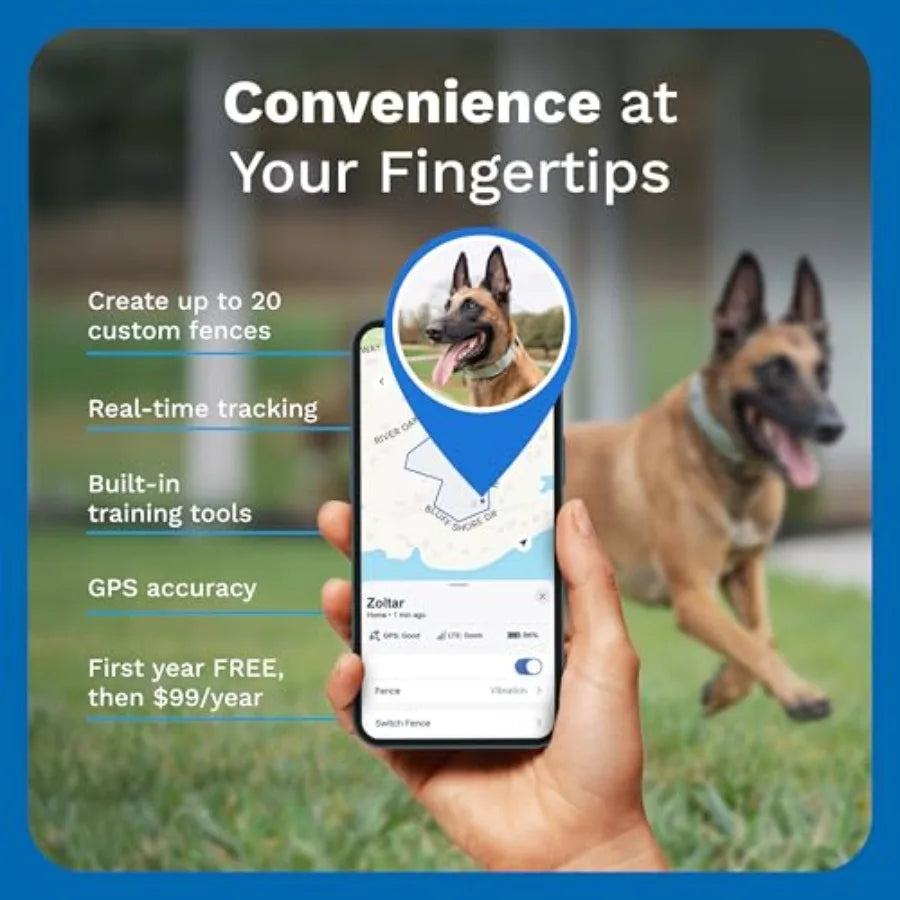 Wireless GPS Dog Fence Tracking Collar for Medium Large Dogs 15-28 Neck Size Waterproof Smart Collar with App Controlled Tracki
