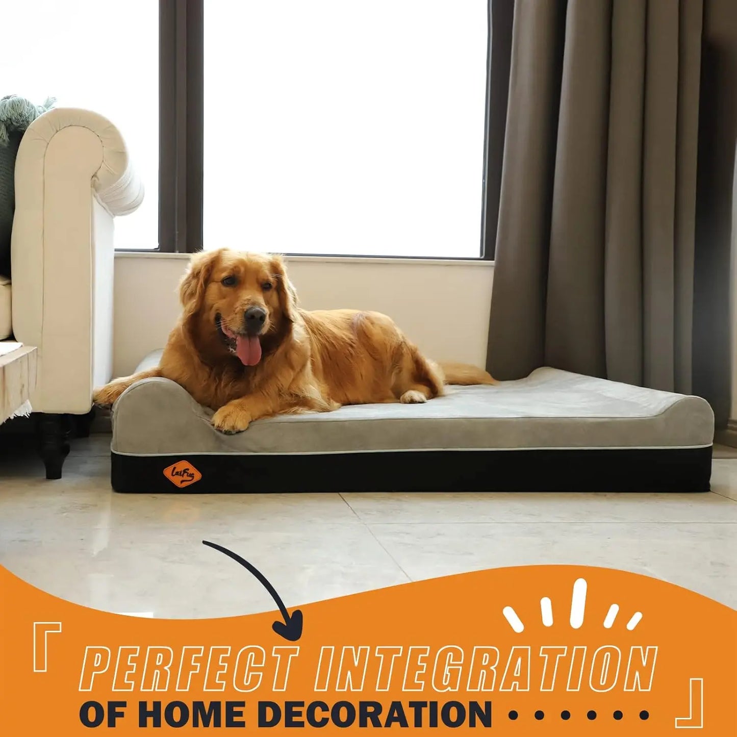 Extra Large Orthopedic Memory Foam Dog Bed with Waterproof Liner & Washable Cover, 50x36x10 Inches, Slate Grey