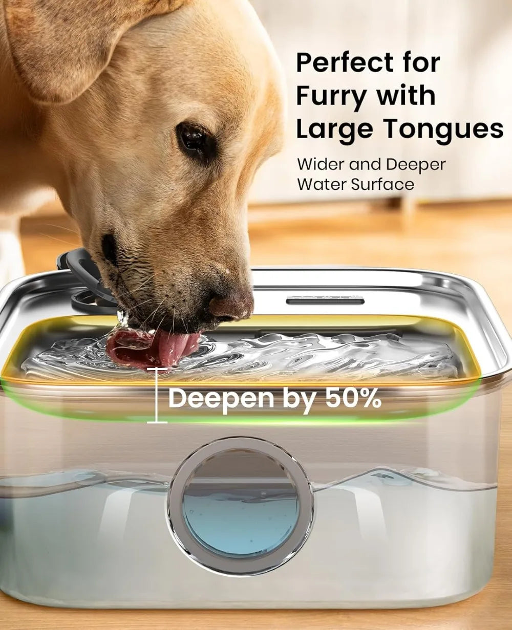 10L/2.6Gal Stainless Steel Dog Water Fountain for Large Breeds, Automatic Dispenser with Wide Deep Bowl, Triple Filtration & Quiet Pump