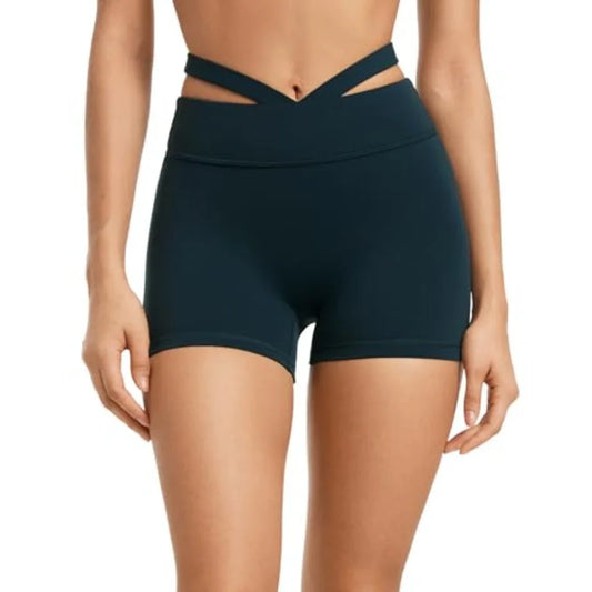 INGIA Womens Biker Shorts 4 Inch High Waisted No Front Seam Hollow Belt Running Workout Yoga Shorts
