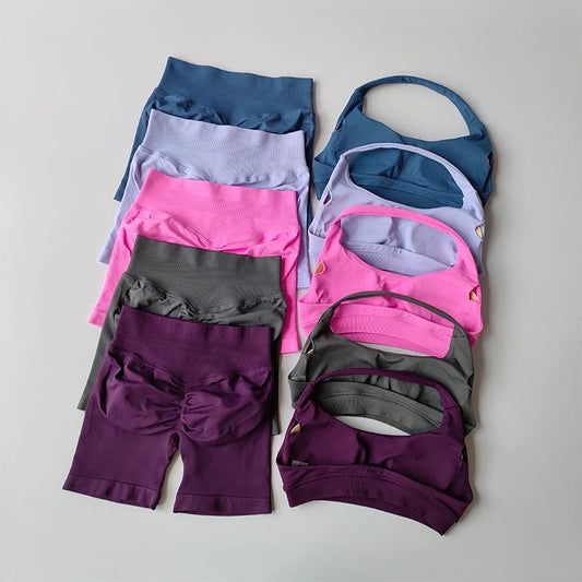 NONECN Halter Neck Yoga Set With Sports Bra And Shorts