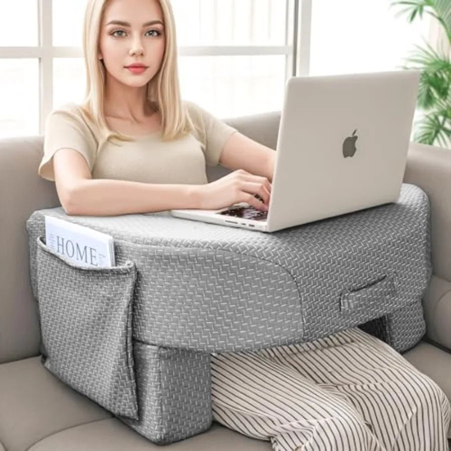 Reading Pillow for Laptop Extra Large Armrest Gaming Pillow for Working Hight Adjustable Lap Desk Pillow for Adult Sitting in B