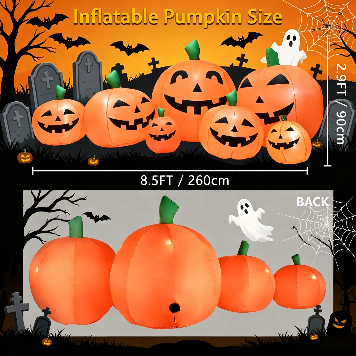 8.5FT Halloween Blow Ups Pumpkins with Built-in LED Lights,